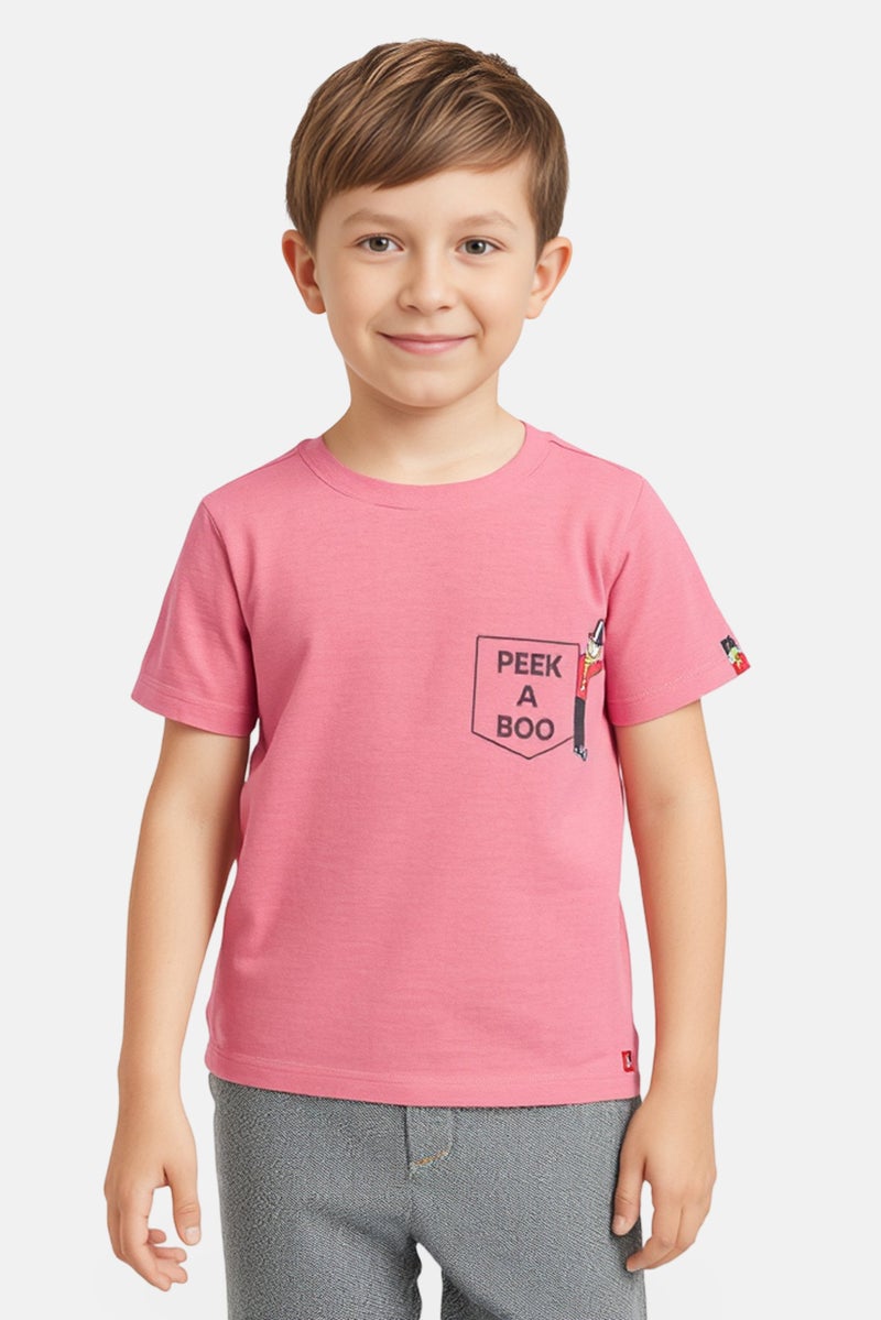 Hamleys تي شيرت قصير الأكمام بألوان وردية باهتة للأولاد الصغار بقلنسوة دائرية - Image 1